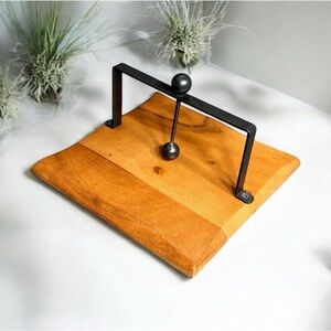 Handcrafted Wood Napkin Holder Weighted Metal Arm Brown Black Square 8x8 India